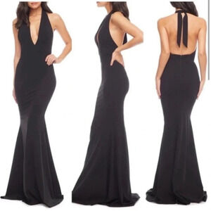 Dress the population navy halter maxi dress